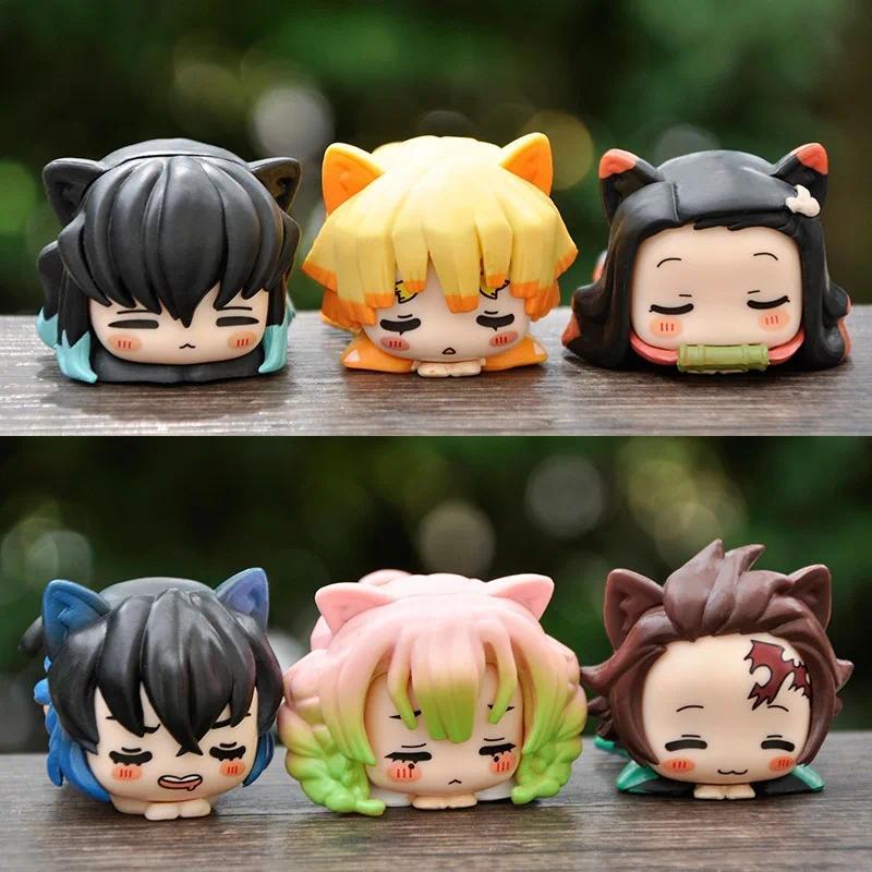 Demon Slayer: Cat Ears Figure Pose Model Table Decoration Cute Q Version Furniture Decoration Collectible Gift