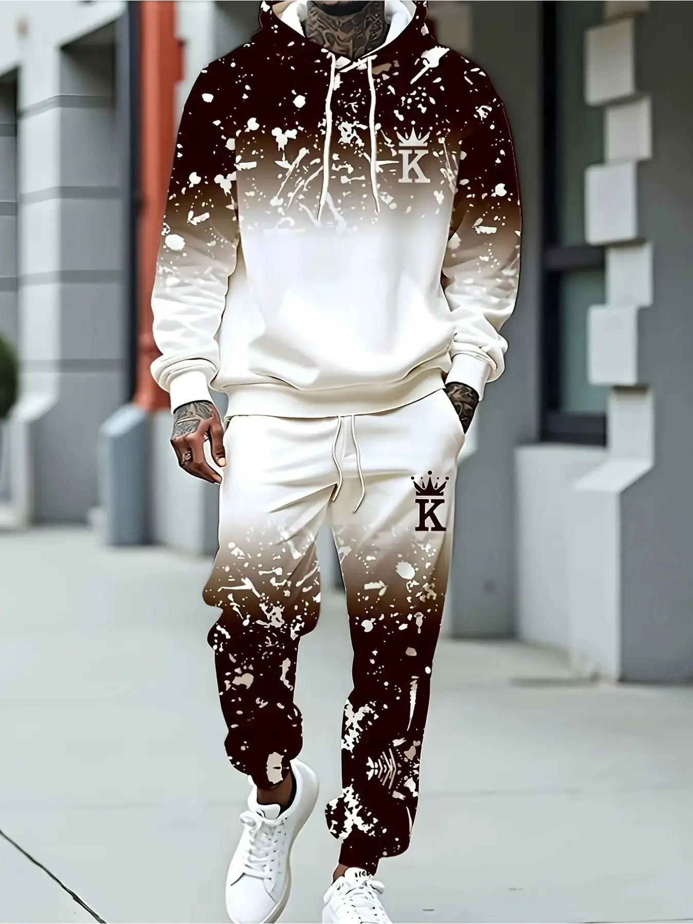 Men'S Casual Sports Set- Fashionable American Letter Print Hoodie With Elastic Waist Pocket Sweatpants, Suitable For Outdoor Jogging And Fitness