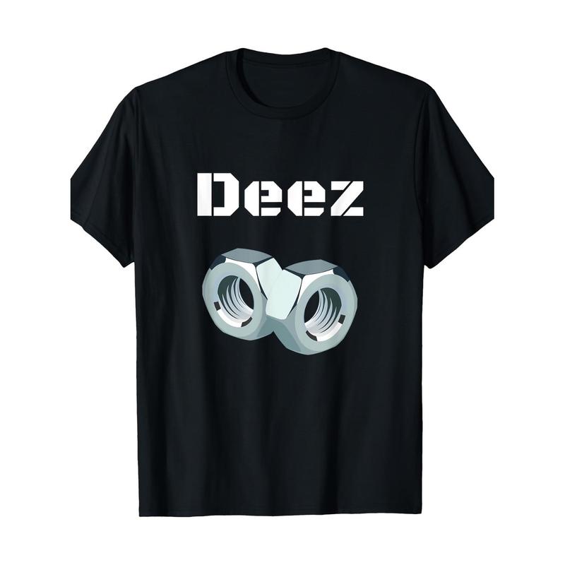 Fun "Deez Nuts" Pattern T-Shirt, Men's Casual Round Neck Short Sleeve T-Shirt, Geometric Pattern Black Streetwear Fun "Deez Nuts" Pattern T-Shirt, Men's Casual Round Neck Short Sleeve T-Shirt, Geometric Pattern Black Streetwear