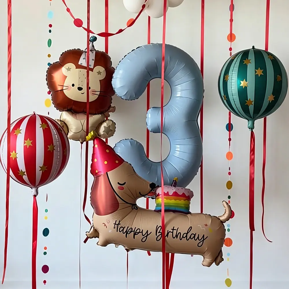 Blue Number Balloon Set, Sausage Shape Birthday Balloons, Dog and Lion Shapes, Shower Anniversary Decor, Photo Props, Party Balloons