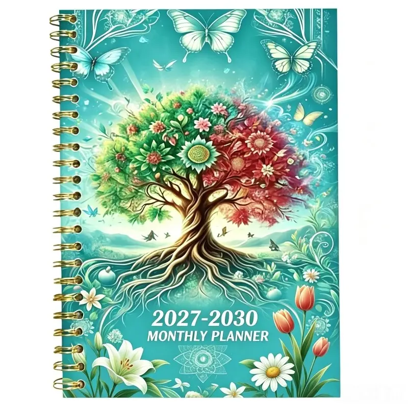 2027-2030 Monthly Custom Calendar/Planner - From January 2027 to December 2030, a four-year monthly custom calendar, annual planner, month tabs, 48-month calendar, thick paper, elastic cover, durable double-wire spiral binding, laminated, storage pocket