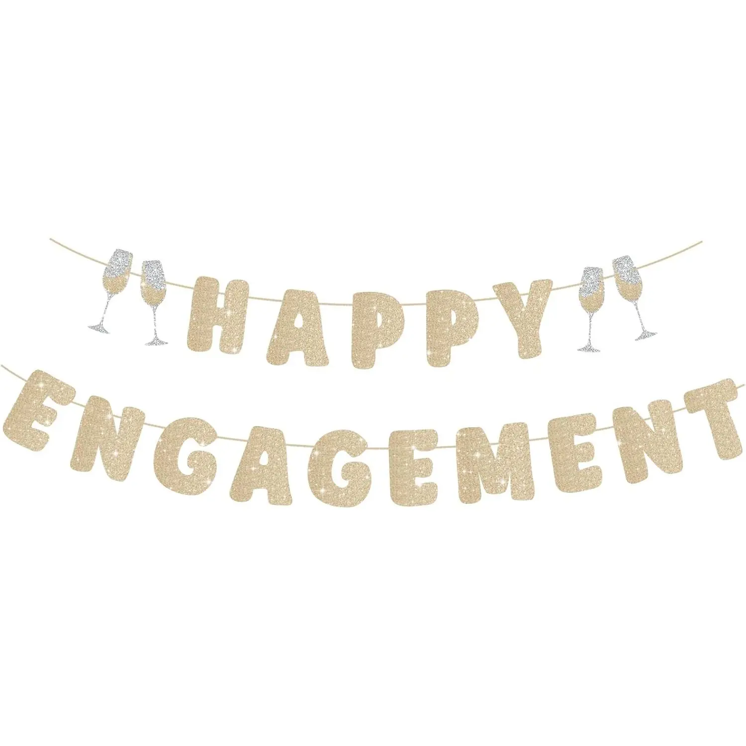 Engagement Party Decorations, Pre-Strung Happy Engagement Banner, Glitter Just Engaged Banner with Glass, Couples Shower Decorations For Happy Wedding Reception Sighs Photo Props Backdrop