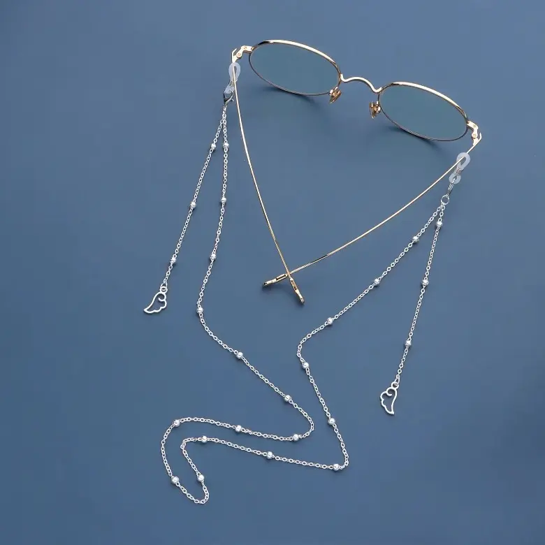 Women's Beaded Glasses Chain, Double Strand Eyewear Holder with Hollow Wing Pendant, Lightweight Anti-Lost Strap for Sunglasses, Beaded Chain, Protective Lanyard, Wing Shape, Sunglasses Design Glasses Chain & Lanyards