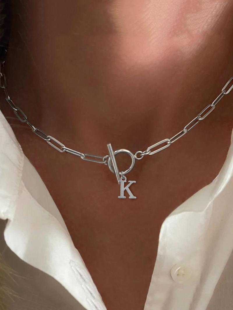 Letter Initial Pendant Necklace, Fashion OT Buckle Design Jewelry for Party, Daily Decor, Trendy All-match & Exquisite Jewelry for Birthday Gift, Exquisite Chain Jewelry, Letters Necklace