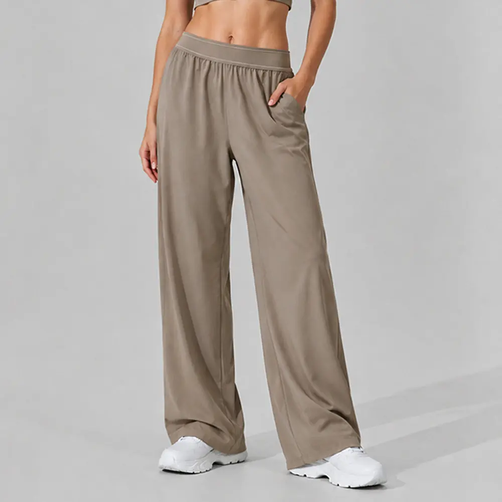 Women’s High-Waisted Wide-Leg Active Pants, Relaxed Elastic-Waist Yoga Trousers with Pockets, Pilates Workout and Casual Training Pants