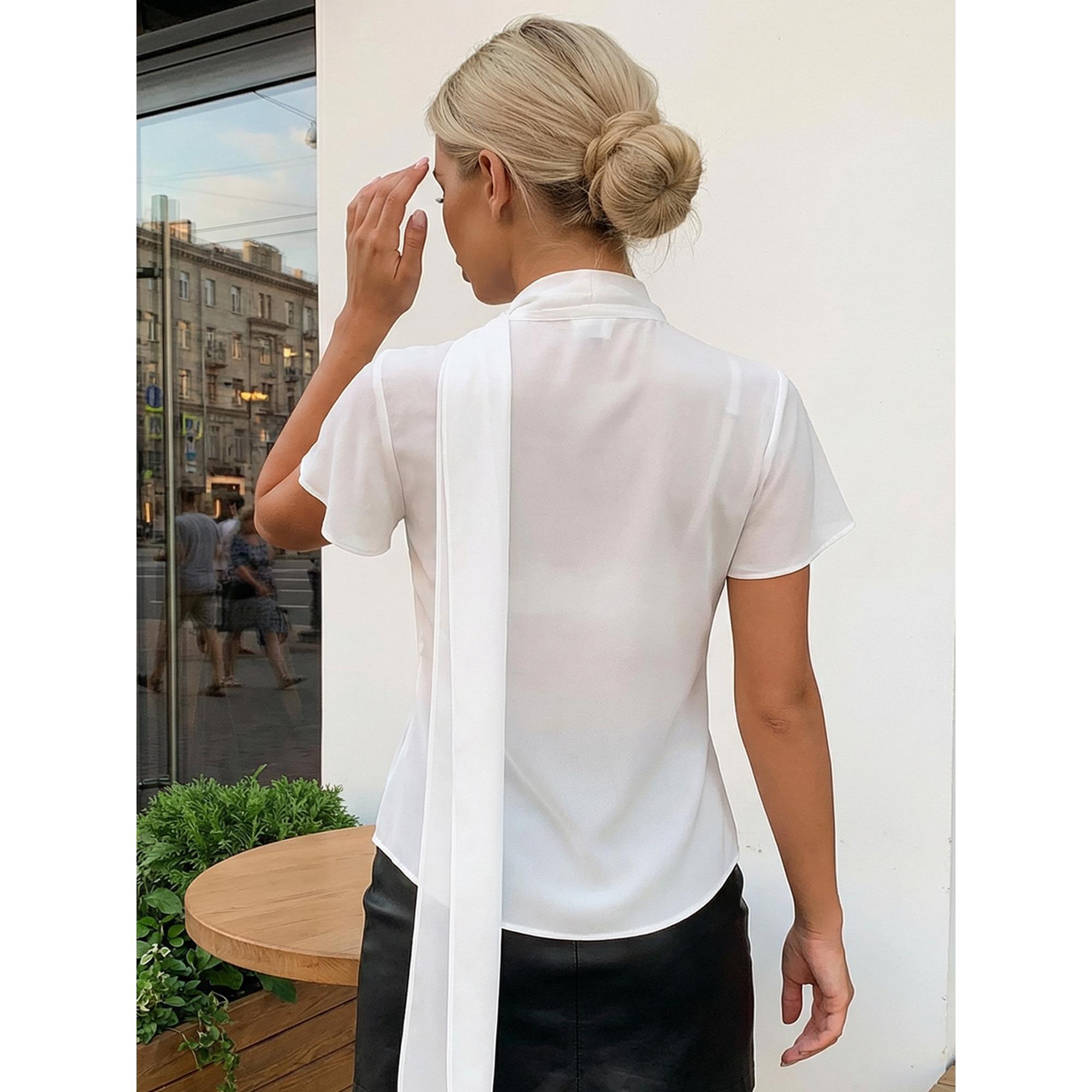 Women Summer T-Shirt Casual Sheer V-Neck Flutter Sleeves Tops with Scarf for Streetwear Aesthetic Grunge Clothes