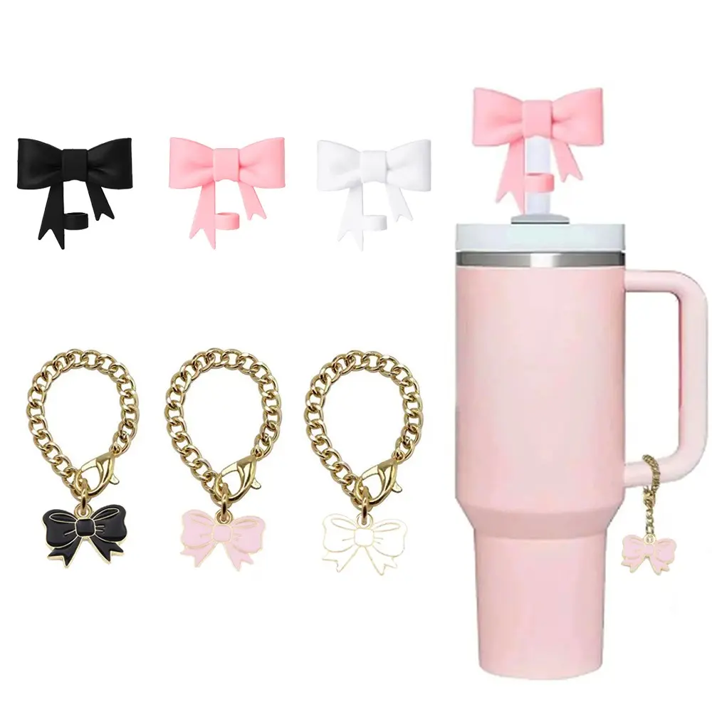 Stanley Cup 30 40oz Tumbler Accessories Set, Cute Bow Straw Cover Caps, 10mm Reusable Straw Toppers, Handle Charm, Christmas Party Gifts