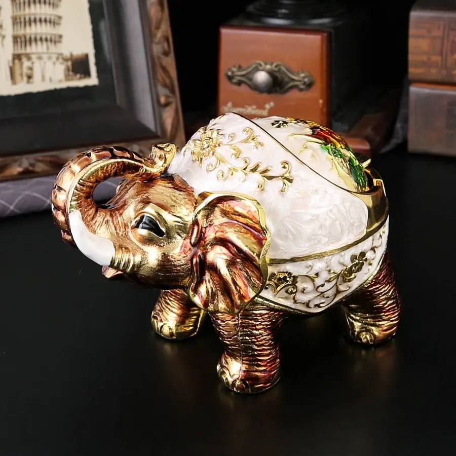 Colorful Resin Metal Elephant Ashtray, Flip-Open Design, Animal Shape, Compact and Cute, Ideal for Bedroom, Living Room, Study, Coffee Table