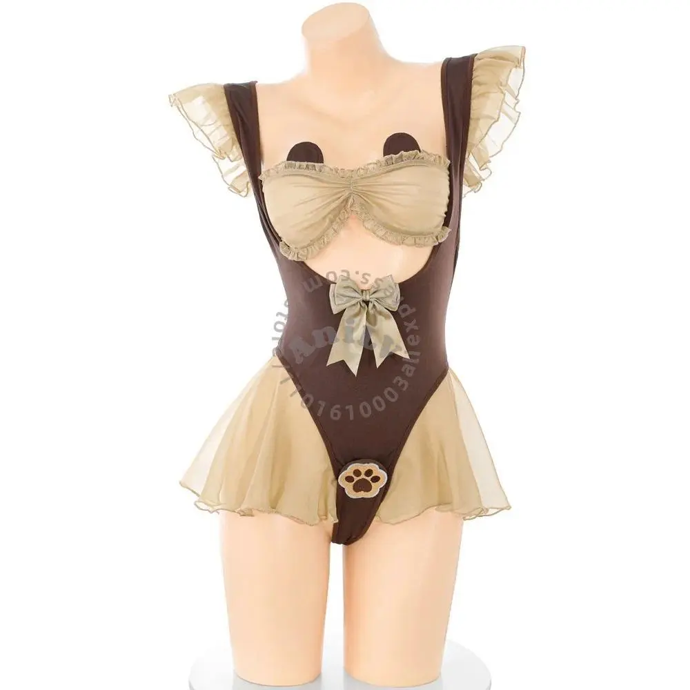 AniLV Little Bear Biscuit House Maid Uniform Anime Bakery Baker Bodysuit Clothes, Cosplay Costumes for Swimwear & Surfwear Enthusiasts, Tencel, 66Cm Waist