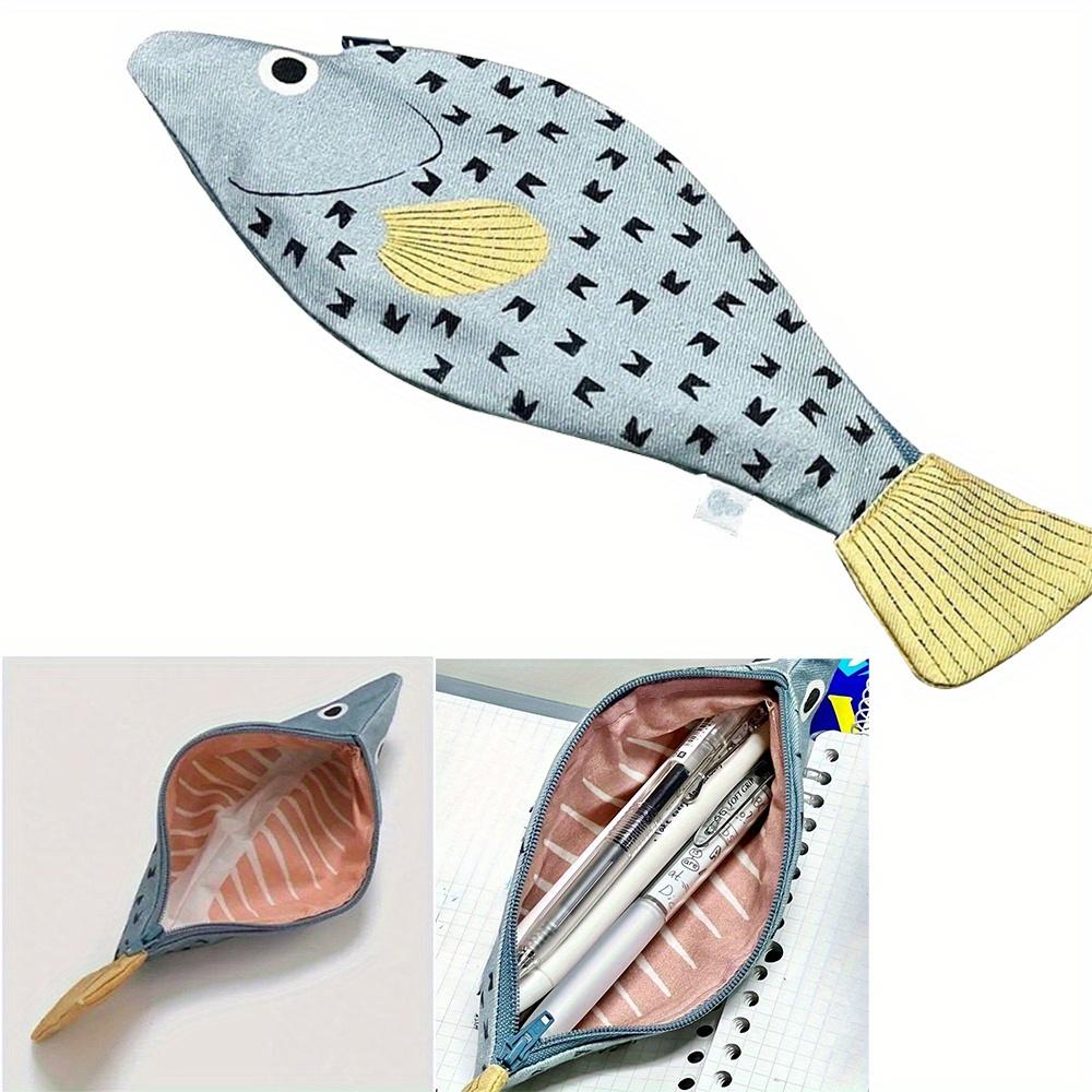Small fish-shaped pencil case, innovative pencil storage set, durable zippered stationery bag suitable for school and office supplies