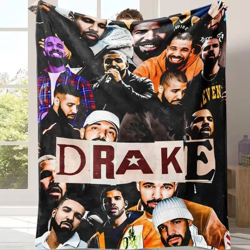 Rapper Collage Portrait Flannel Fleece Throw Blanket, Cooling Blankets Cooling Blanket Blankets Quince Bedding, Vintage Paper Letter Star Dark Print Warm Soft Decor Blanket Birthday Holiday Gift for Drake Hip Hop Rap Music Fans