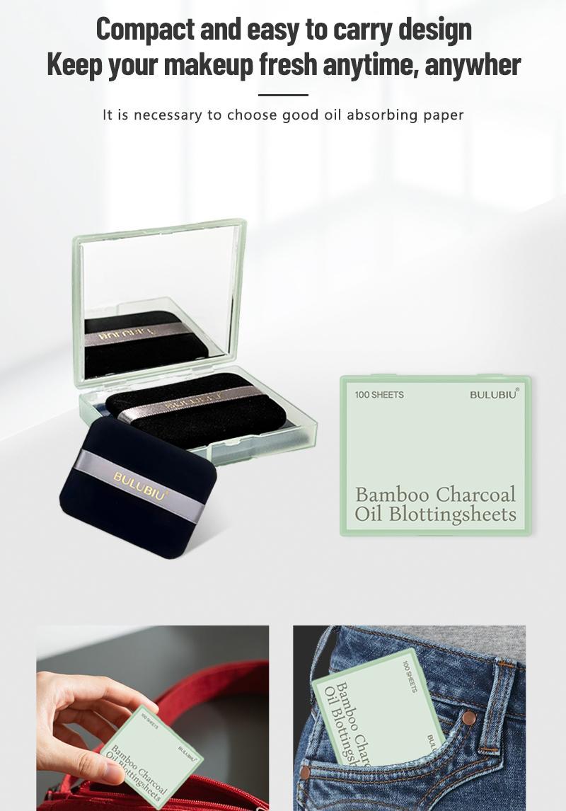 Blotting Papers for Oily Skin & Makeup Lovers - 50 Sheets with Mirror and Powder Puff | Bamboo Charcoal Absorbs Excess Oil, Keeps Skin Fresh and Matte Throughout the Day