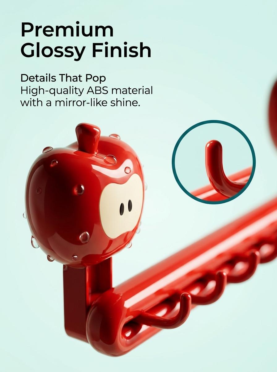 Cute Apple Wall Hook Rack| No-Drill Adhesive Bathroom Organizer| Dopamine Home Decor for Towels & Brushes