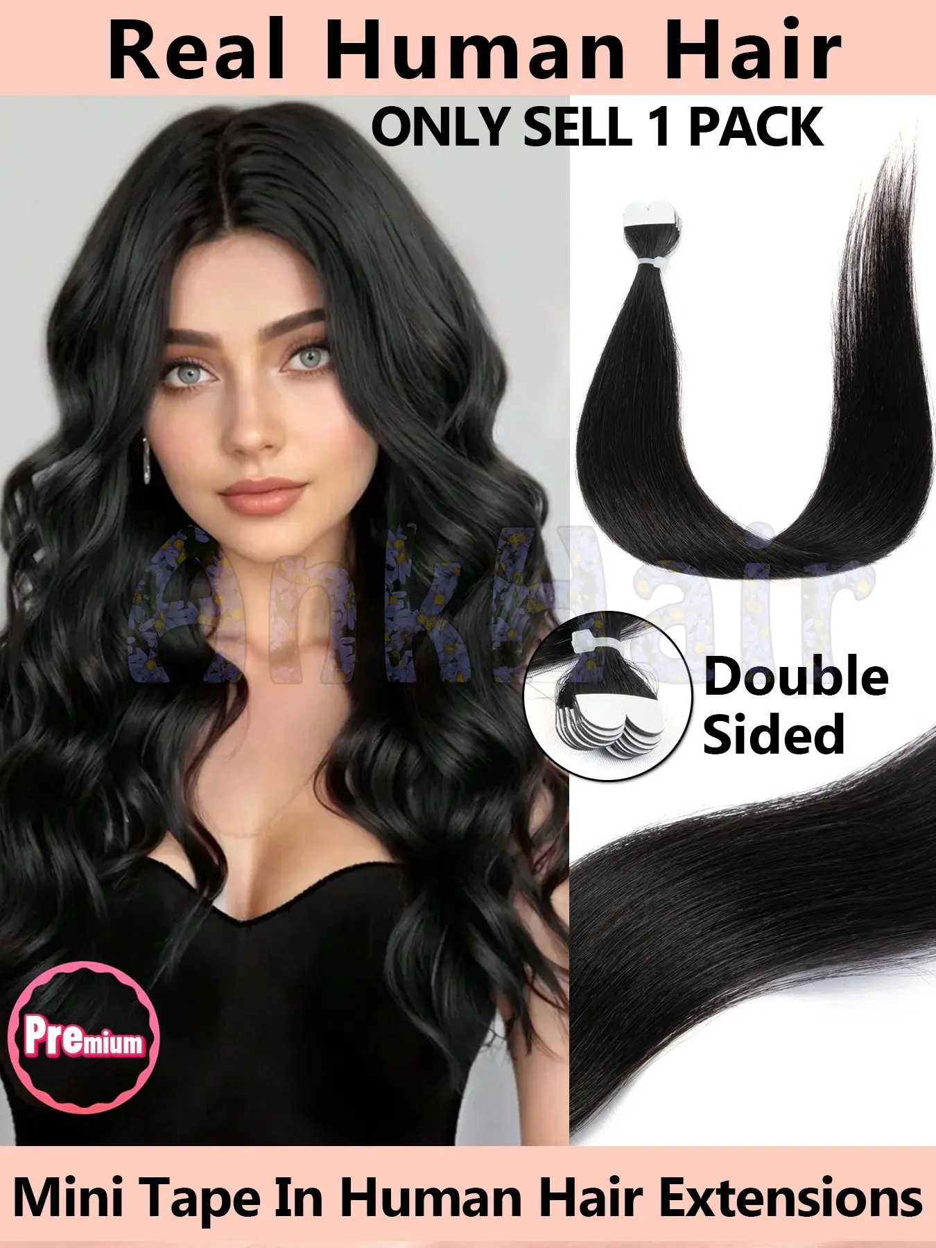 Double Sided Mini Tape in Human Hair Extensions, 14 Inch Straight, 10pcs Pack, Invisible Mini Tape, Bridal Hairstyles, Gift for Women, Easy DIY