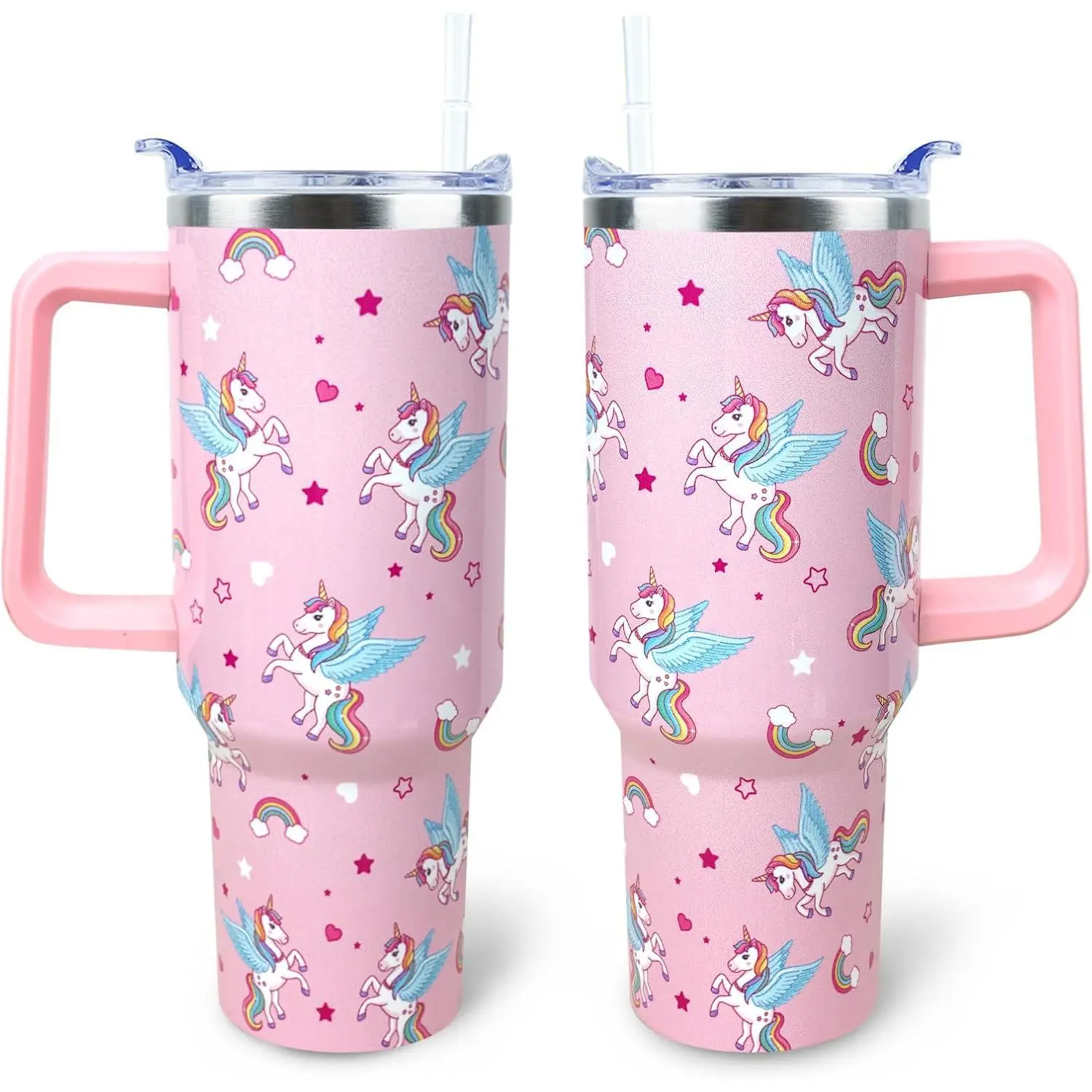 Unicorn Tumbler 40 oz Tumbler with Handle and Straw Lid Leak Proof - Unicorn Cup for Christmas Birthday Gifts for Women Girls - Stainless Steel Cup
