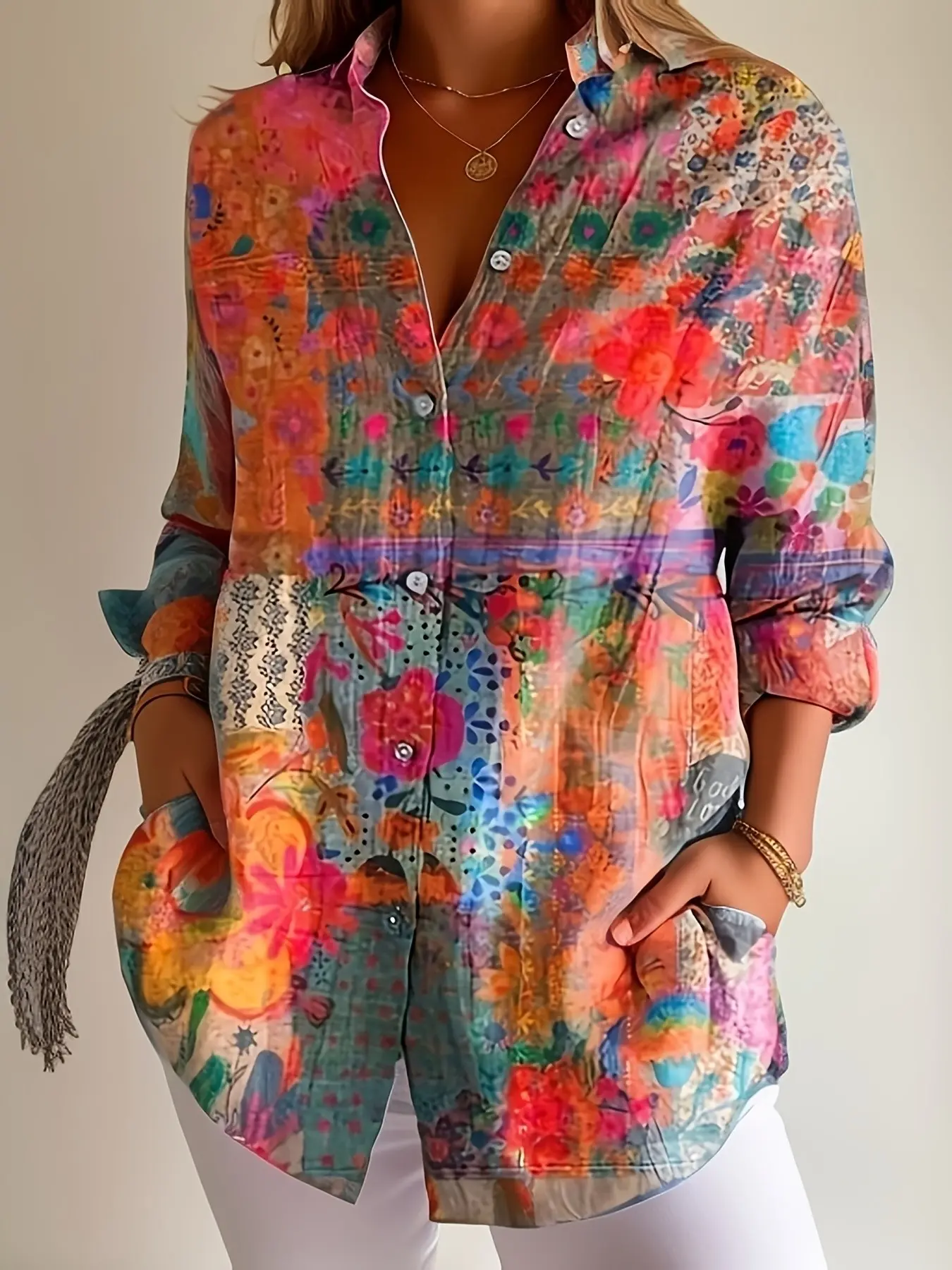 New Summer Casual Comfortable Floral Printed Button Women's Blouse Shirt, Chic, Stylish and Relaxing Design, Perfect for Daily Wear, Trendy Ladies' Top, Tunic Blouse