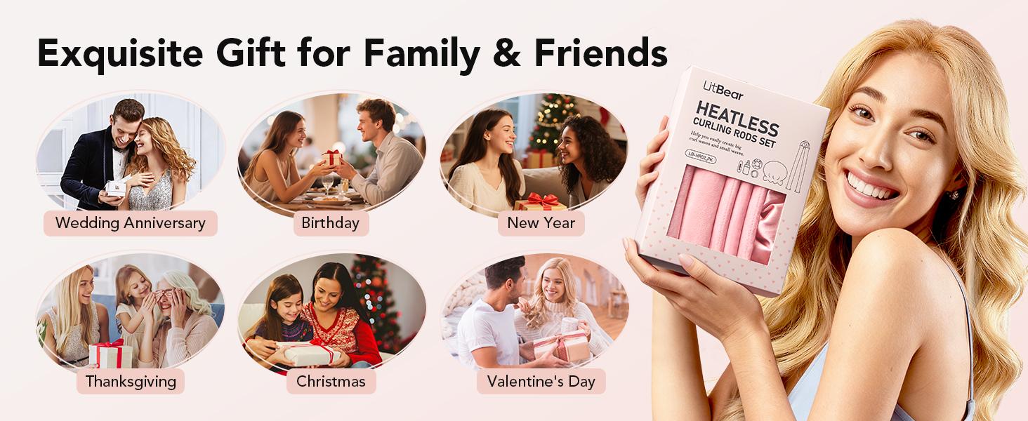 Heatless Curls Overnight, 2 Sizes of Soft Hair Rollers for Women with Bonnet to Sleep In, No Heat Hair Curlers Set with Scrunchies and Clips, for Long and Medium Hair (Pink)