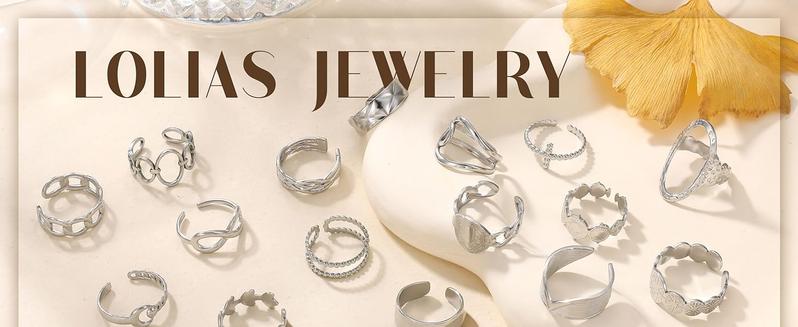 LOLIAS 16Pcs Stainless Steel Rings for Women Chunky Silver Rings Non Tarnish Stackable Ring Open Adjustable Thumb Finger Statement Rings Set