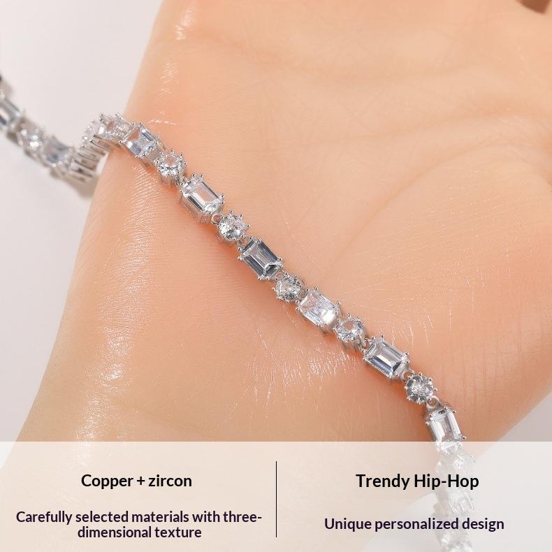 Square and Round Mixed Zircon Tennis Bracelet, High-end Zircon Bracelet