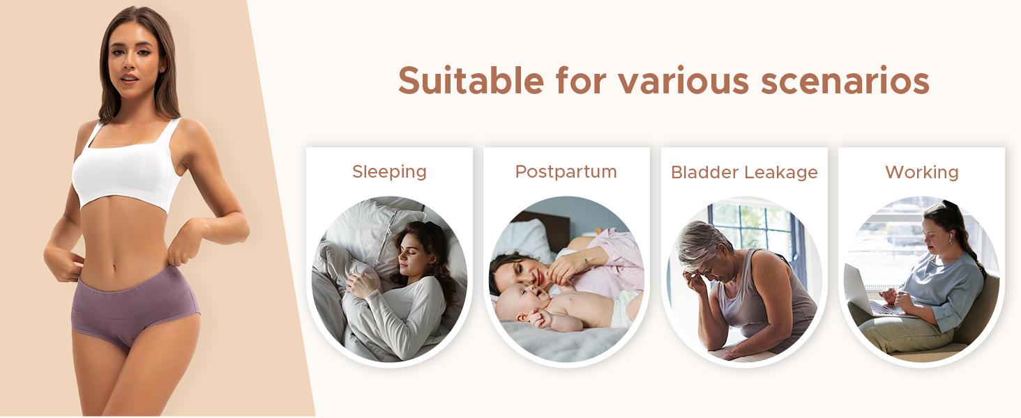 Period Underwear for Women Heavy Flow High Waisted Menstrual Incontinence Panties 3-Pack(Deep Elegance,Large)