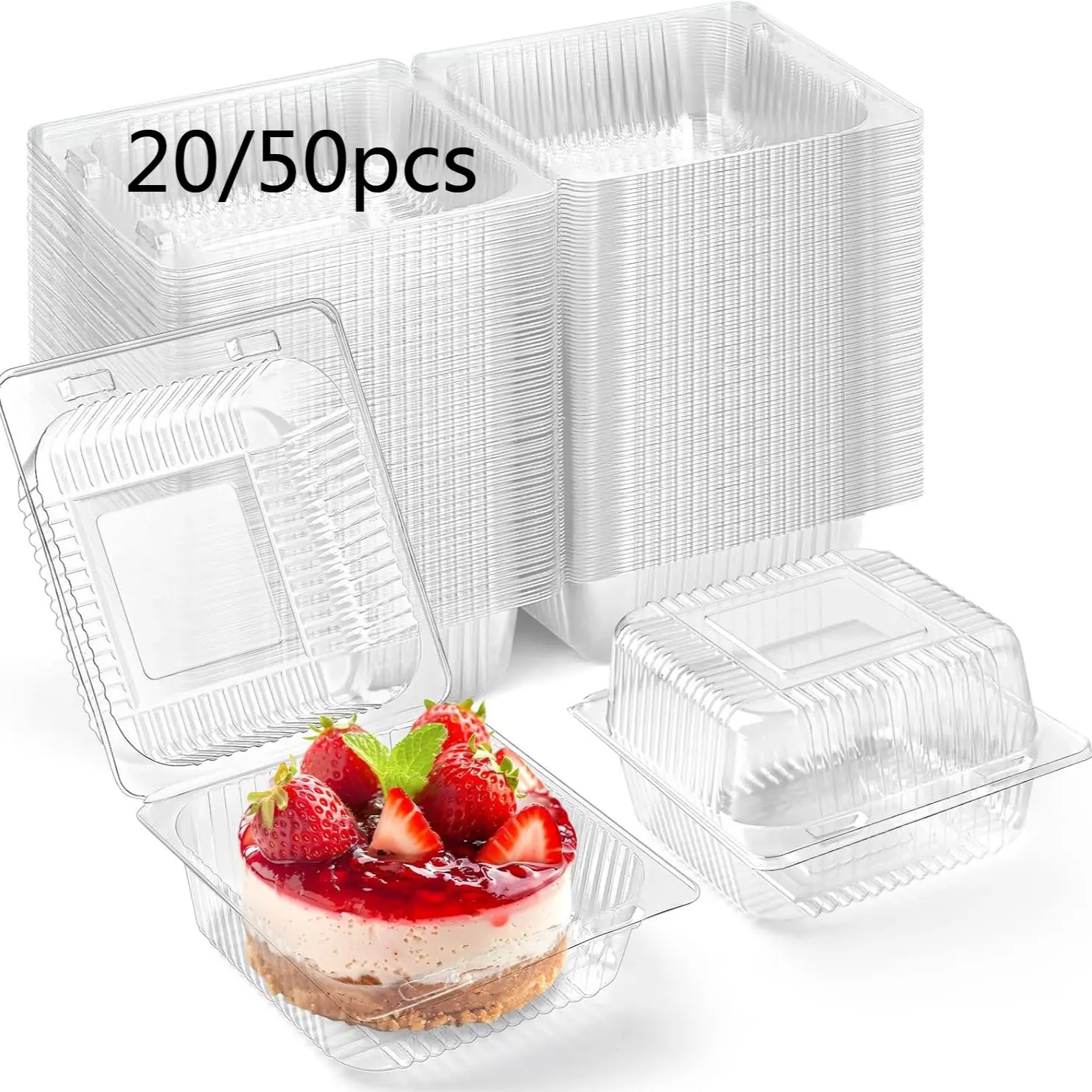 20/50pcs Transparent Plastic Packaging Boxes with Lid, Thick Disposable Sandwich Flip Box, Ideal for Cake Slices, Desserts, Hamburgers, Salads, Snacks, Fruits, Takeout Trays