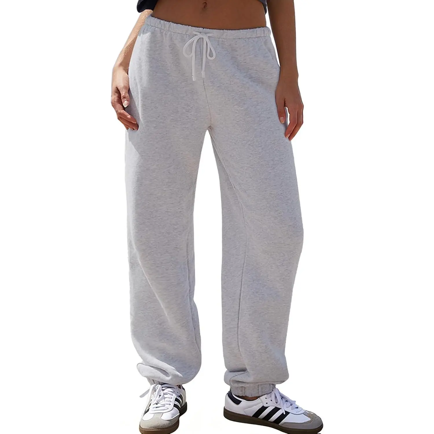 Women's Sweatpants, Soft Fleece-Lined Low-Rise Cuffed Joggers with Pockets, Adjustable Drawstring for Everyday Lounge Wear, Fashion, Comfortable, Elastic, Fits, Low Rise Pants, Drawstring Pants, Baggy Fit, Casual Wear, Clothes