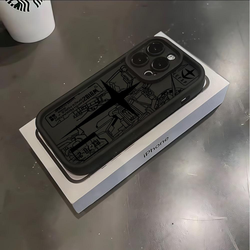 Phone Case - Black And White Striped Design Shield Gundam Phone Case Compatible with iPhone 17 E Air Pro ProMax iPhone16 15 14 Plus 13 12 Mini 11 X XS XR, Featuring a Soft TPU Back for Drop Protection.