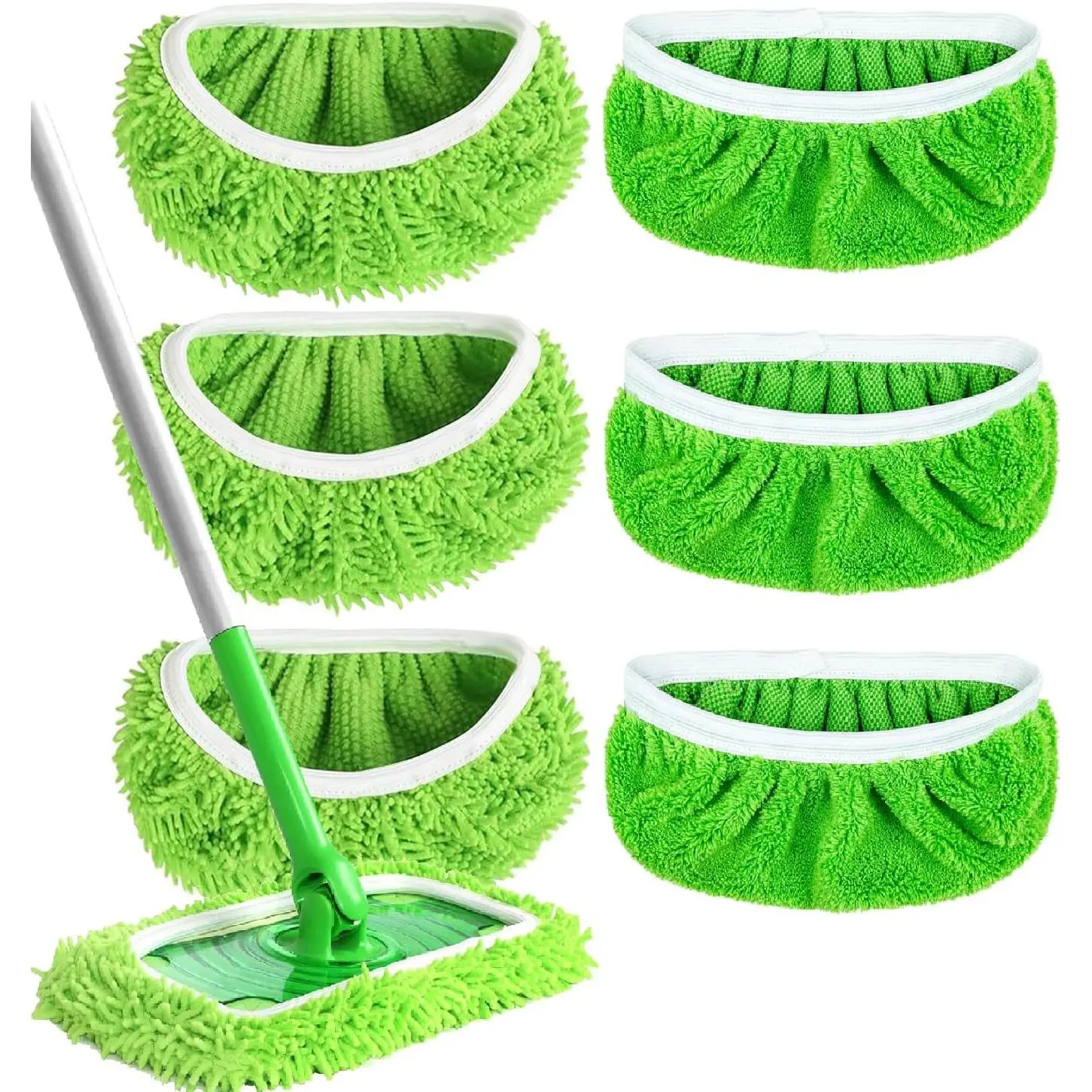 Microfiber Mop Pads Washable Wet Pads Compatible with  Sweeper Refills Pads for Wet & Dry Sweeping Cloths Mop   for Household Cleaning (Green 6 count)
