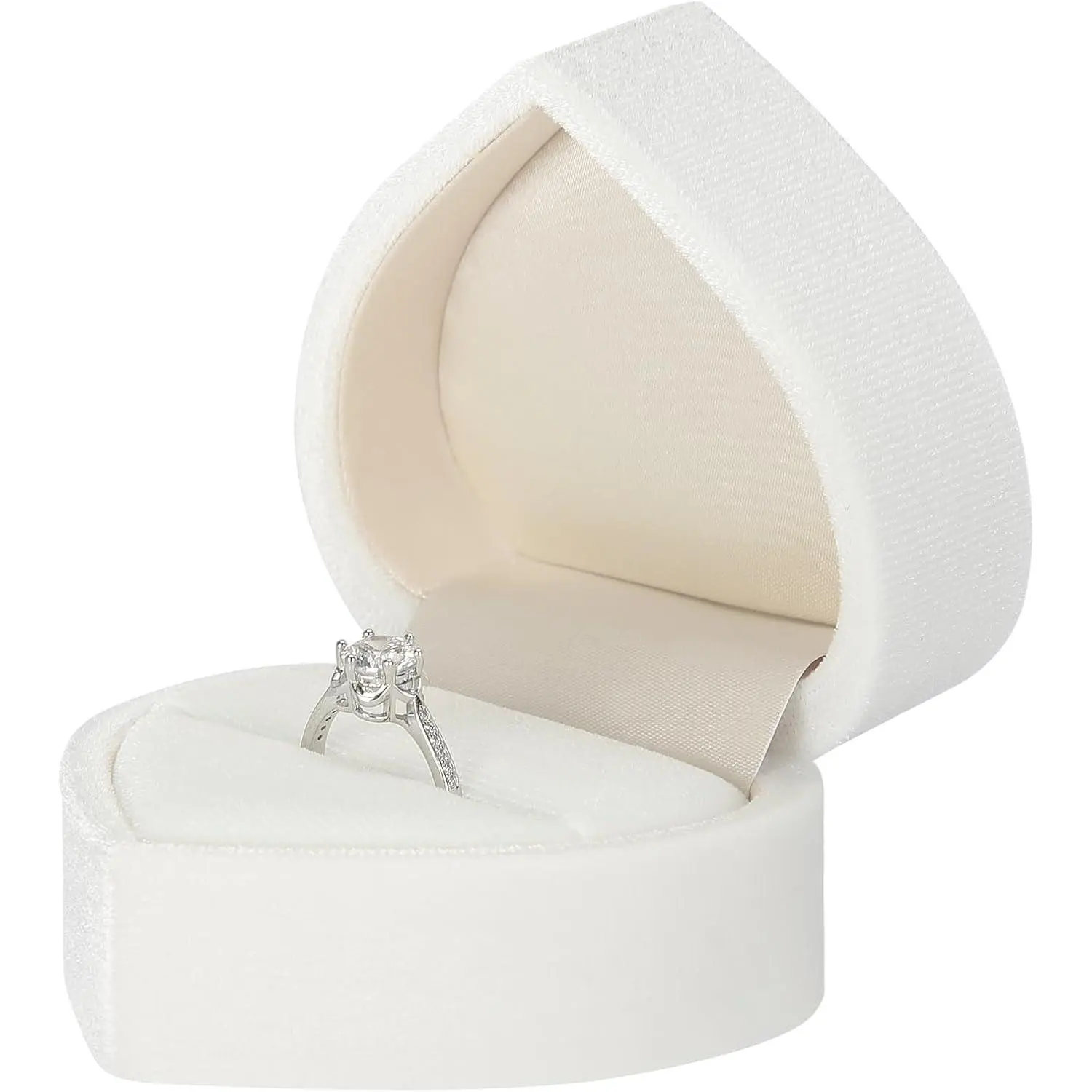 Ring  Box, Heart-Shaped Wedding Ring Earring Stud Holder Case for Engagement, Proposal, Anniversary, Rings Storage Display Box (White)