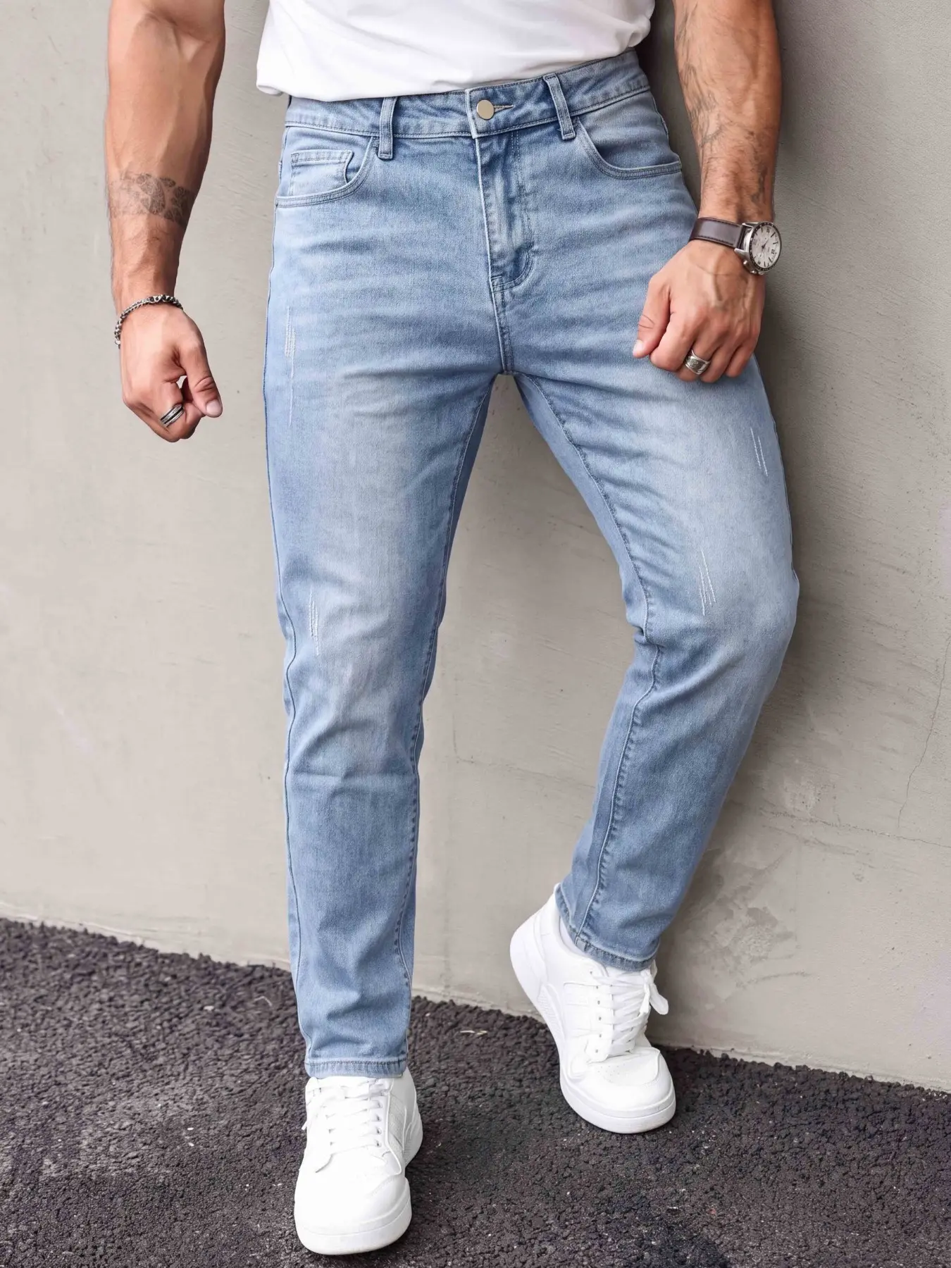Men's Classic Basic Jeans, Slim Fit, Stretchy Comfortable Denim Fabric, Ideal for Daily Commute, All Seasons Street Style