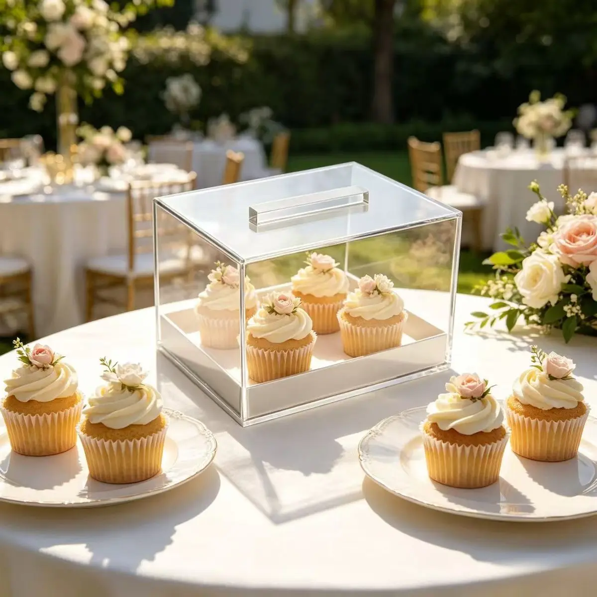 Transparent Acrylic Dessert Storage Box, Dust-Proof Lidded Cupcake Display Case, Elegant Wedding Birthday Afternoon Tea Snack Organizer