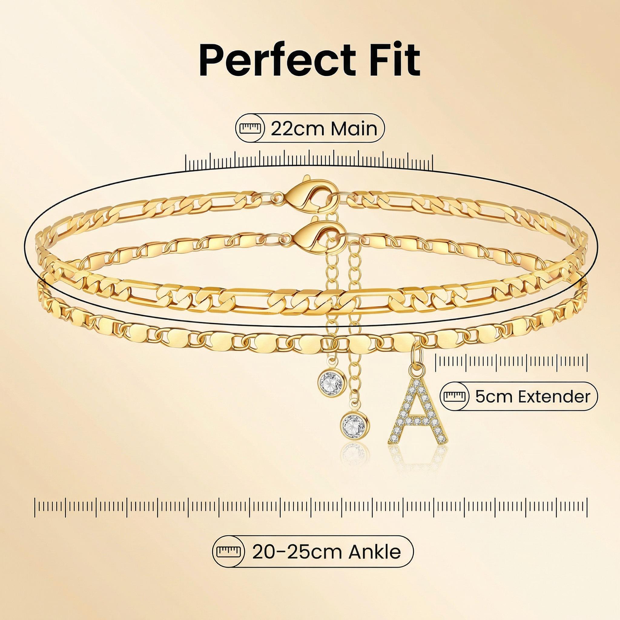 Letter Layered Ankle Bracelets for Women Dainty Chain Initial Pendant Anklets Set Hypoallergenic A-Z Gifts for Girls Trendy Adjustable Size Waterproof Costume Accessories