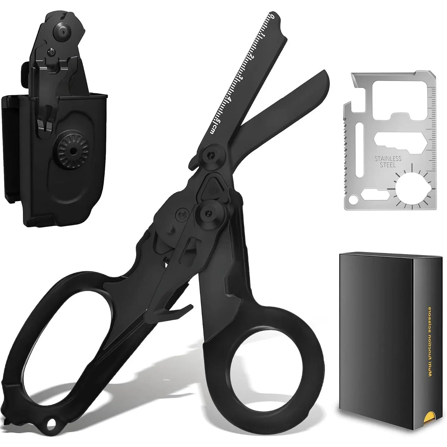 Trauma Shears Foldable with Compatible Holster, Multi Tool Emergency Response Trauma Shear for Nurses, Multi-function EMT XShears, Trauma Scissors with Gift Box (Carbon Black)