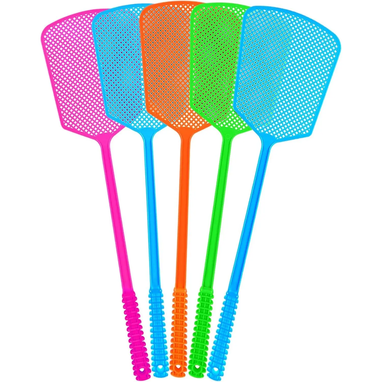 Fly Swatter,5 Pack Plastic Heavy Duty Manual Fly Killer, Long Handle Flyswatter, Large Bug Swatters that Work Indoor and Outdoor