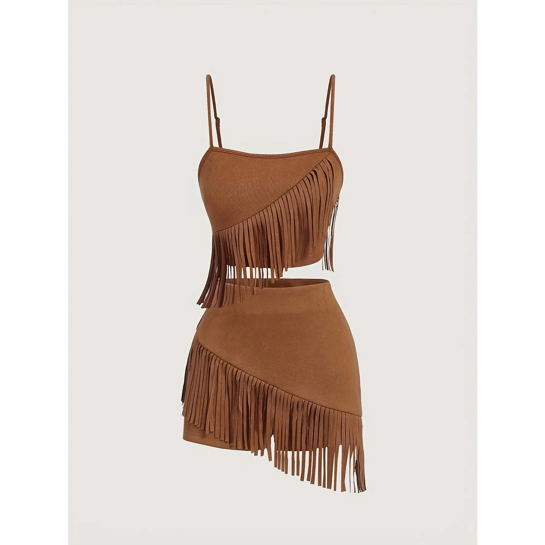 2-piece women's suede fringe outfit, suitable for music festivals, western-style attire