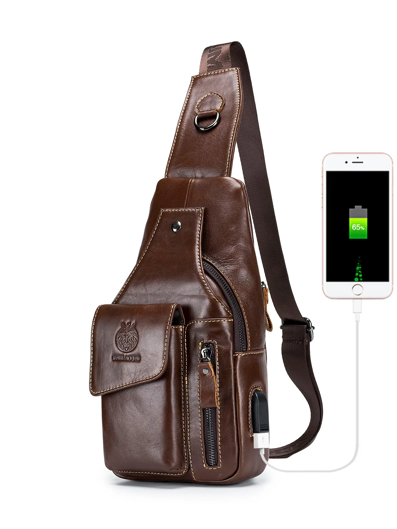 Men's Vintage Leather Chest Bag, Casual Crossbody Backpack, Business Large Capacity Multifunctional Shoulder Bag, Stylish and Practical, Leather Crossbody Messenger