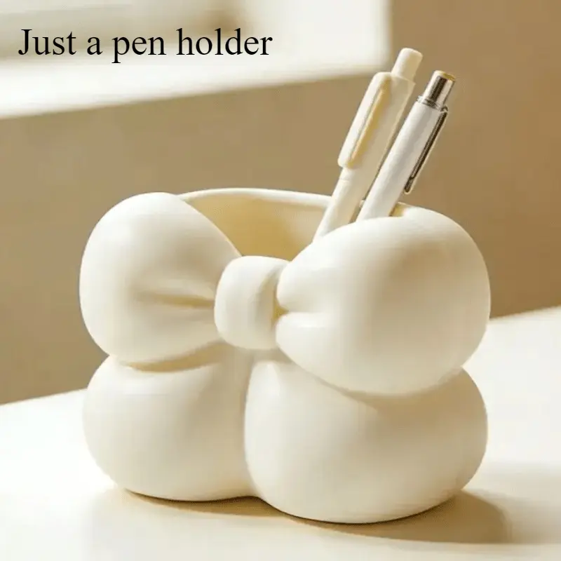 Creative Minimalist Bow-Shaped Pen Holder for Makeup Storage | Planter, Desktop Organizer/Decor, Back-to-School Gift | Valentine's Day Gift, Multipurpose Storage, Desk Accessories