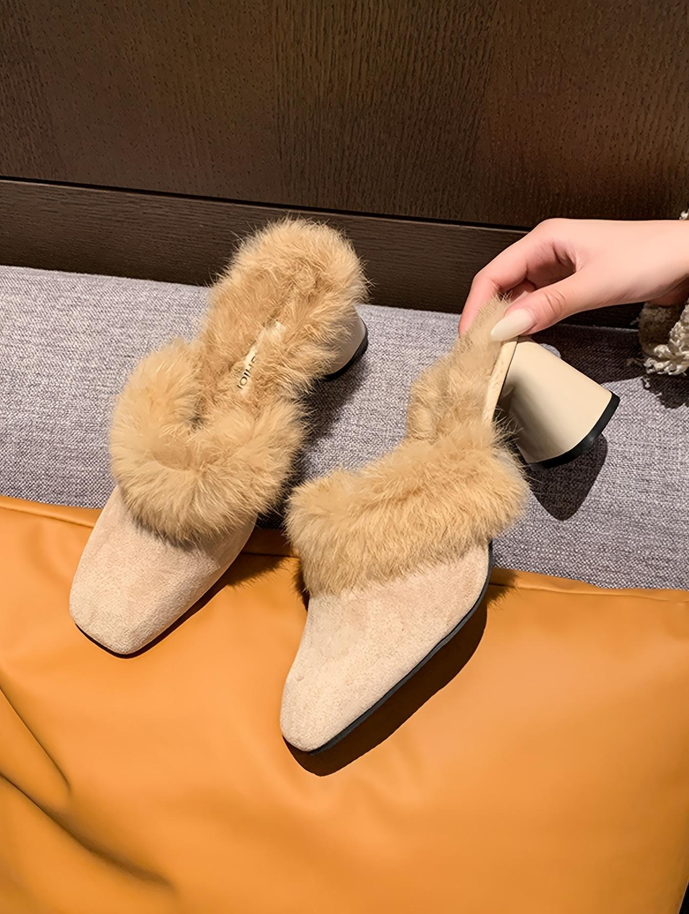 Moccasin Women 2024 New Autumn And Winter Outdoor Half with Dress Versatile High Heels One Slip-On Chunky Heel Elegant Women Shoes