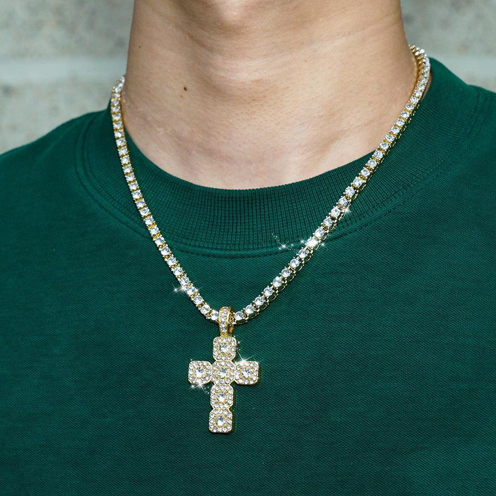 Iced Out Cross Necklace with 4mm Tennis Chain for Men Women, Bling Rhinestone Pendant Necklace, Hip Hop Streetwear Jewelry, Aesthetic Sparkling Chain for Party, Outfit, Gift Iced Out Cross Necklace with 4mm Tennis Chain for Men Women, Bling Rhinestone Pendant Necklace, Hip Hop Streetwear Jewelry, Aesthetic Sparkling Chain for Party, Outfit, Gift