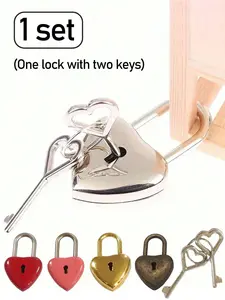 Heart-Shaped Lock and Key Set, Zinc Alloy Security Lock, Mini Luggage Lock, Wedding Lock, Gym Storage Locker, 5 Colors Available