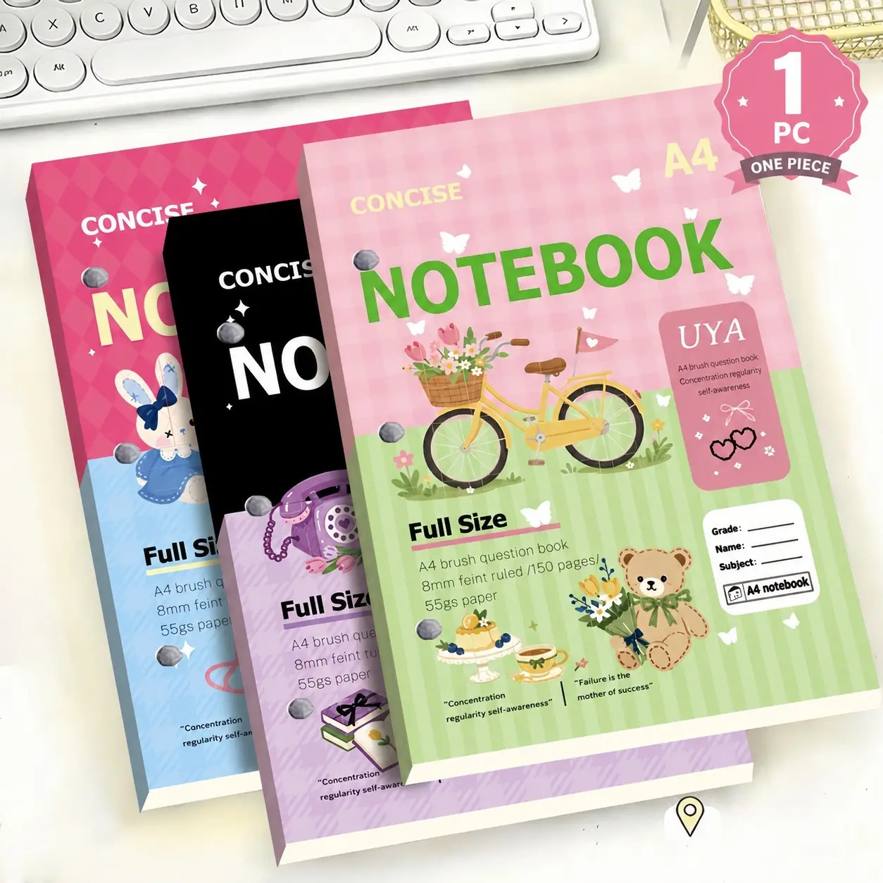 Cute A4 Notebook, 300 Pages, High-Profile Student Study Book, Lightweight Writing Diary, Classroom Notes, Practice Notebook, University Supplies