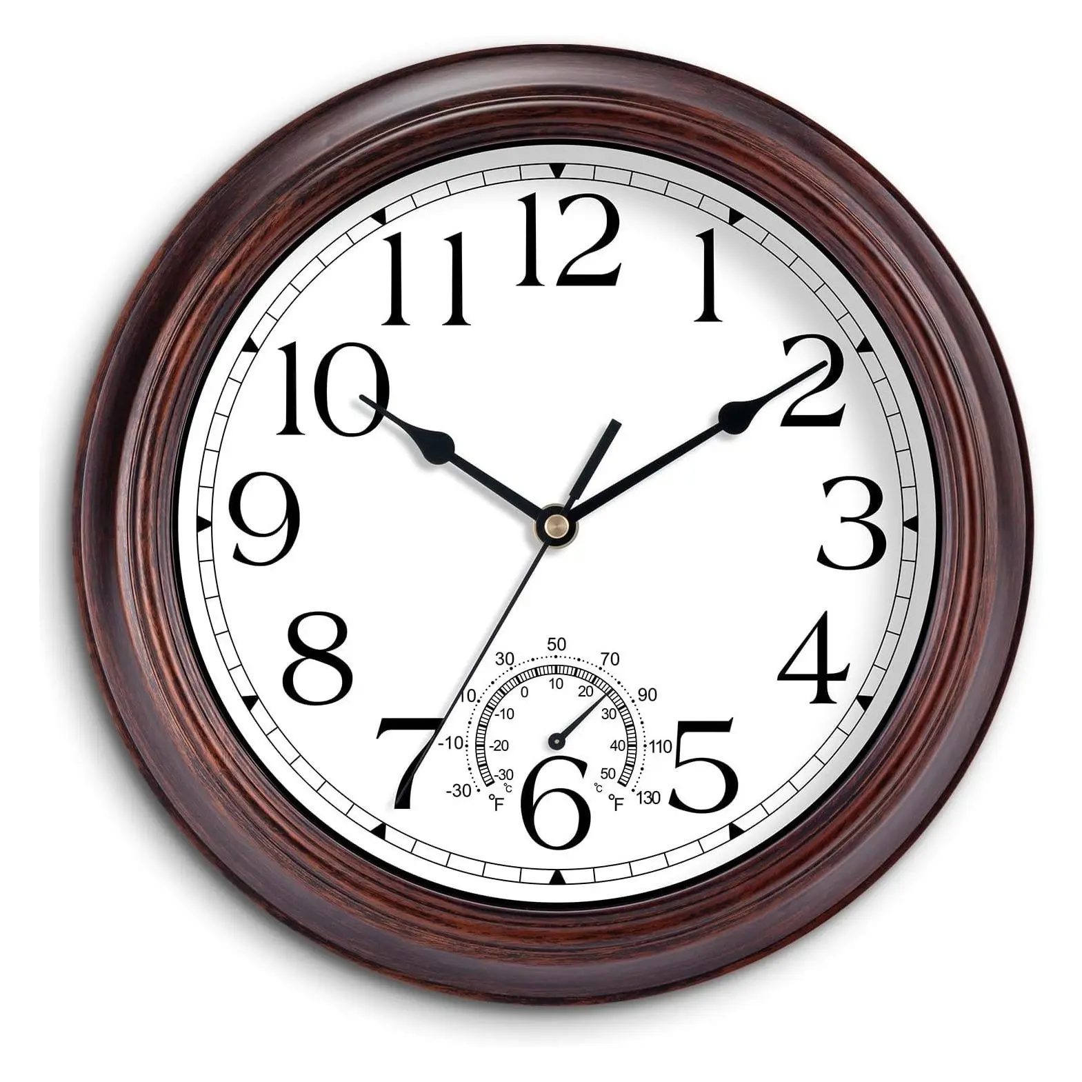 8.5" Vintage Silent Battery Operated Wall Clock with Thermometer, Waterproof Outdoor Clock for PatioGift