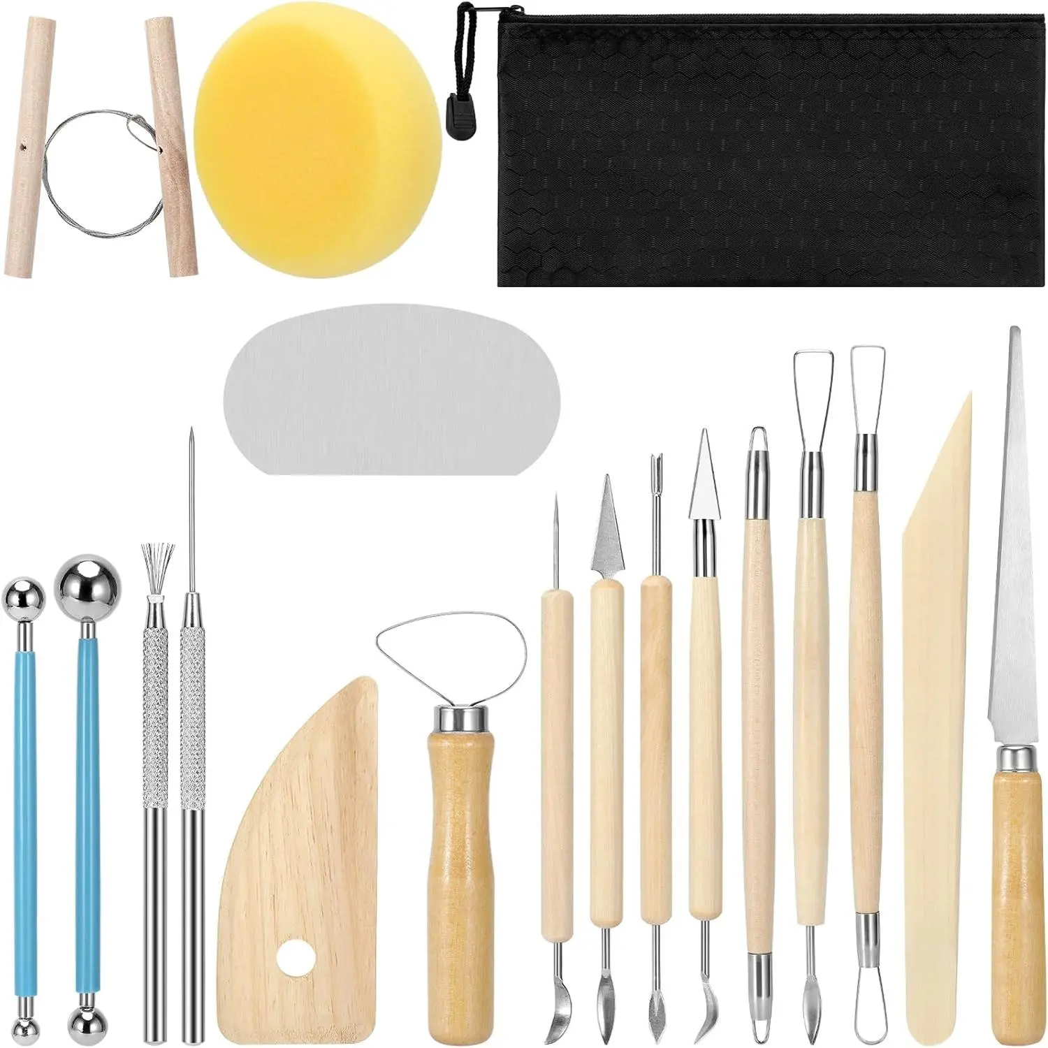 18 count Clay Sculpting Tools,  Clay Pottery Carving Tool Kit with Wooden Handles and Tool Bag