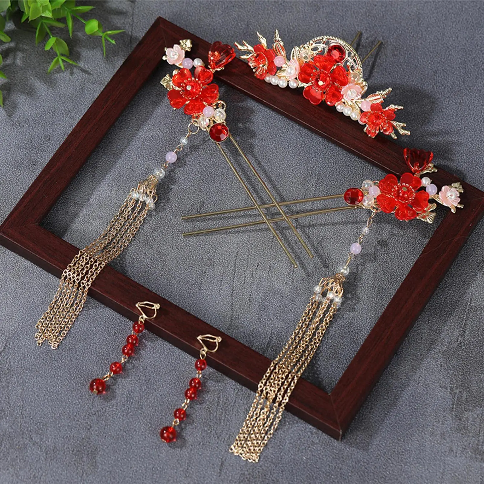 Chinese Long Hair Stick Tiara Headpiece Women Hair Accessories Flower Crystal Pearl Hair Pins Handmade Hanfu Hair Jewelry Set
