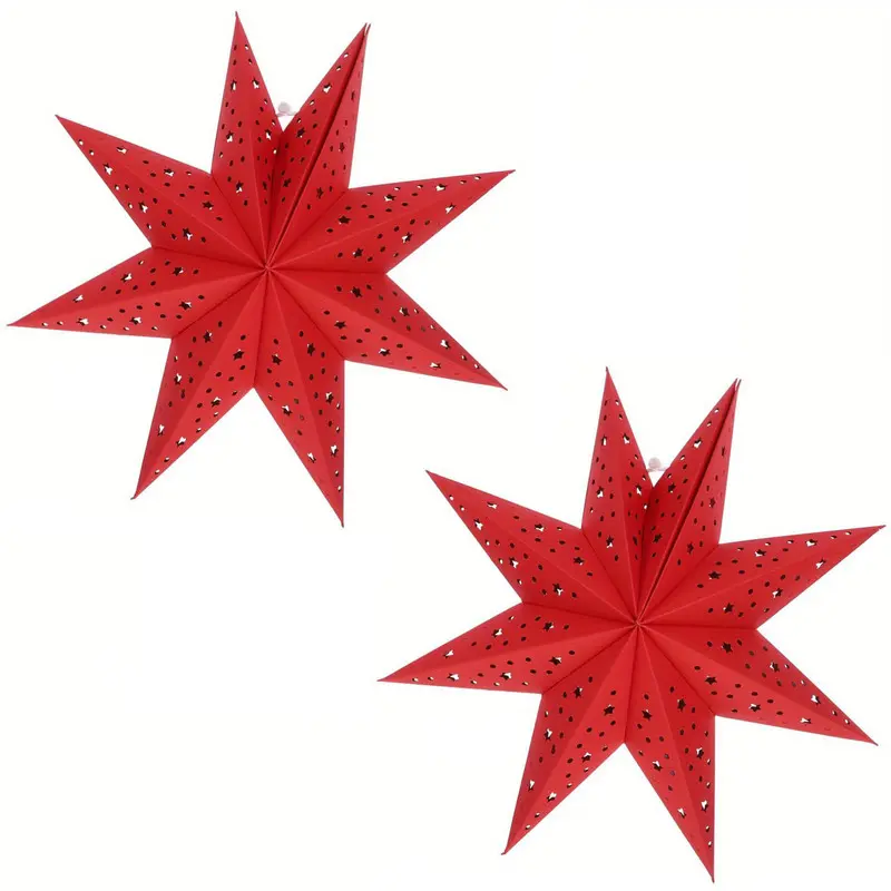 2pcs Red Paper Star Lanterns, Pointed Paper Star Lanterns, Christmas Stars for Christmas, New Year, Weddings, and Parties; Paper Hanging Decorations, Festive Decor