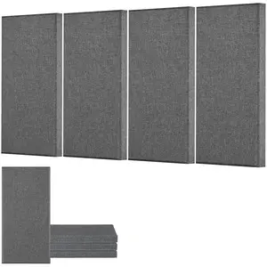 VEVOR 4 PCS Acoustic Panels, 2 inch Thick 23.6x 11.8 inch Fiberglass Sound Absorbing Panels, Self-adhesive Soundproof Wall Boards, for Studios, Office, Home Theater, Meeting Room, Gray