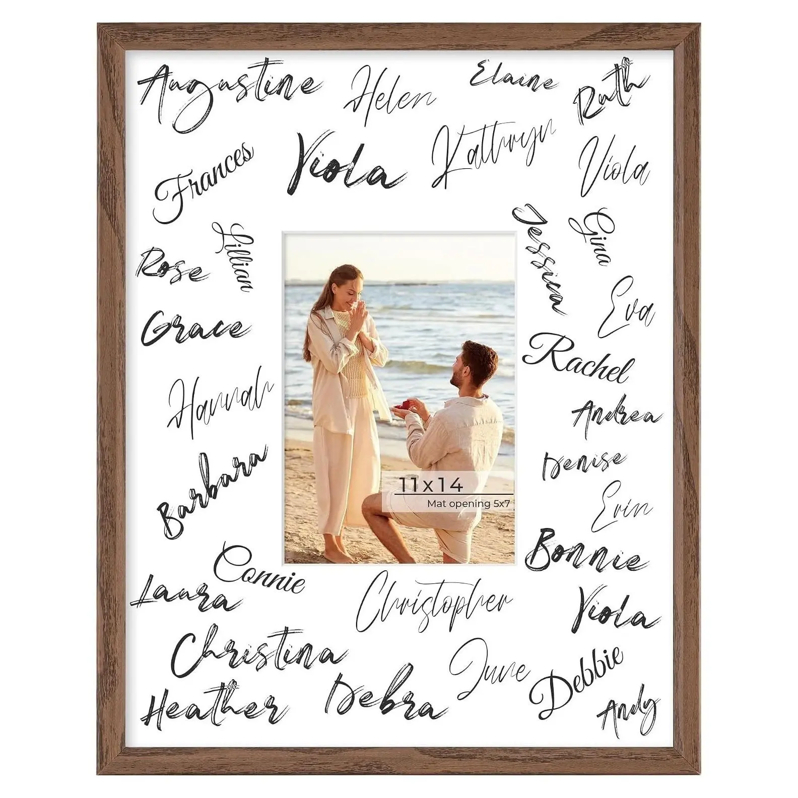 11x14 Walnut Signature Picture Frame with 5x7 White Mat for Graduation, Wedding Guest Book Alternative, Wall Hanging Photo Frame for Celebration, Autograph Display and Home DecorGift