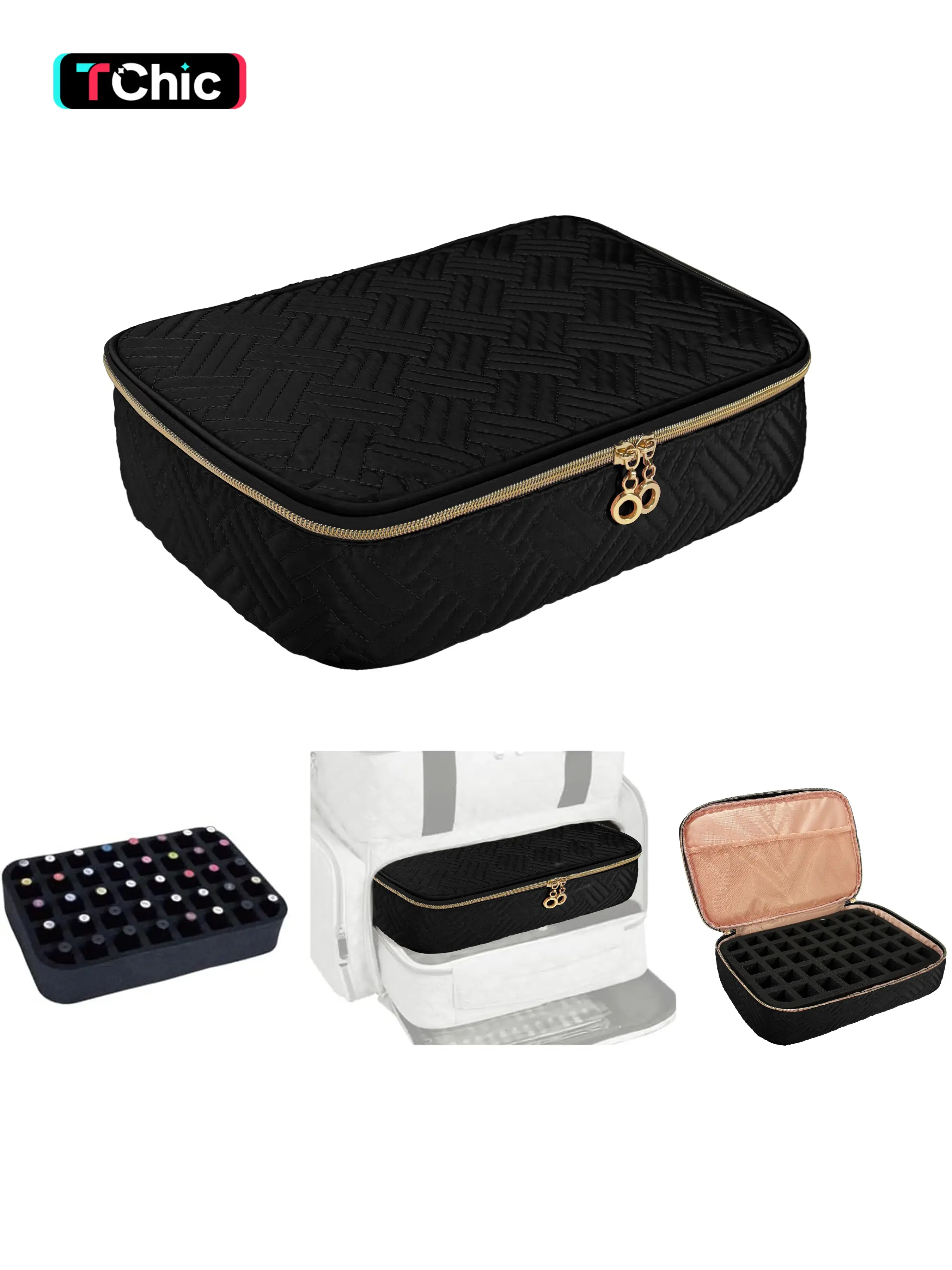 Nail Polish Organizer Case Holds 40 Bottles, Nail Supplies Organizer, Portable Double-Layer Storage Bag with Zipper for Manicure Tools, Cosmetics Organizer