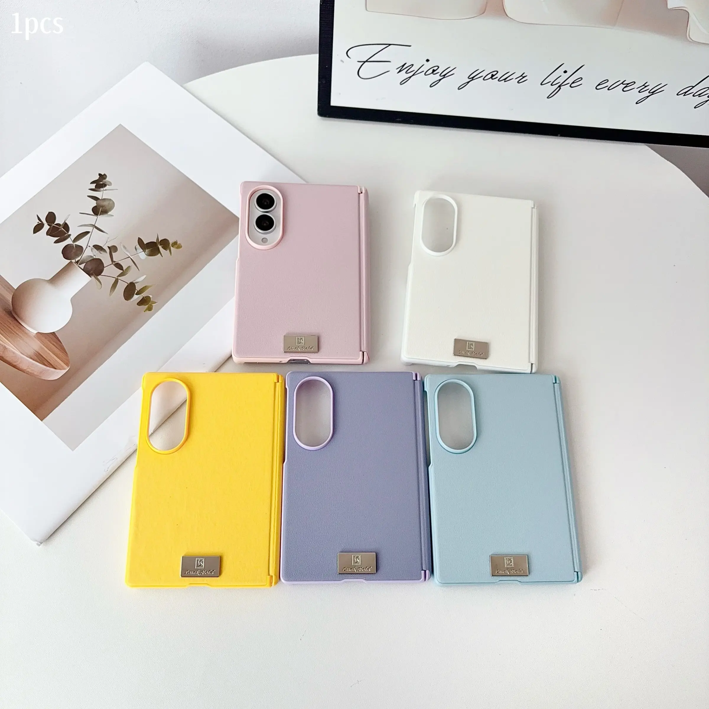 Fresh Macaron Solid Color Phone Case for Samsung Galaxy Z Fold 8, Full Coverage Hinge Luxury Metal Logo Simple Folding Screen Protector