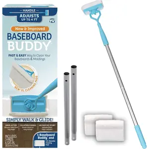 Baseboard Buddy |   Lightweight Home Cleaning Essential, Perfect for Baseboards, Moldings & Walls, Glide & Wipe Trapping & Locking Dirt & Dust |   As Seen on TV, (1 Baseboard Buddy & 3 Reusable Pads)